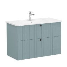 Vitra Root Groove 69453 Lavabo Dolabı, İki Çekmeceli, 100 Cm, Mat Fiyord Yeşili, Köşeli Lavabolu